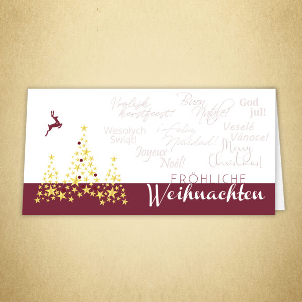 Weihnachtskarte Goldbäumchen rot (Glanzfolienprägung)