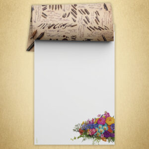Schreib- und Kalligrafieblock Blütenpracht ES309 im Vintage Style incl. Schreibhilfe, 50 Blatt Schreibpapier DIN A4 mit buntem Blumenstrauß rechts unten