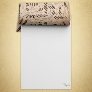 Schreib- und Kalligrafieblock Ornamental Letter ES311 im Vintage Style incl. Schreibhilfe, 50 Blatt Schreibpapier DIN A4 mit geschwungenem Linien-Ornament in Sand und Schokobraun links oben und rechts unten