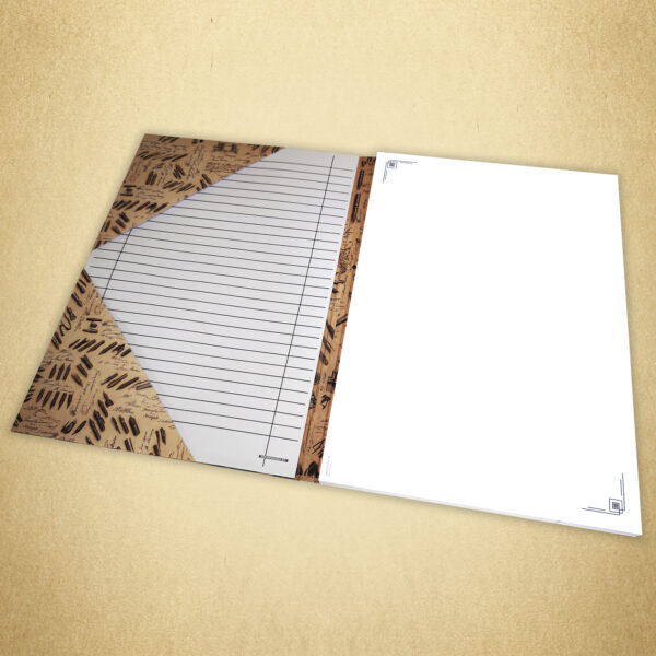 Schreib- und Kalligrafiemappe Ornamental Line ES348 im Vintage Style incl. Schreibhilfe, 50 Blatt Schreibpapier DIN A4 mit Linien-Ornament in Silber und Blau links oben und rechts unten